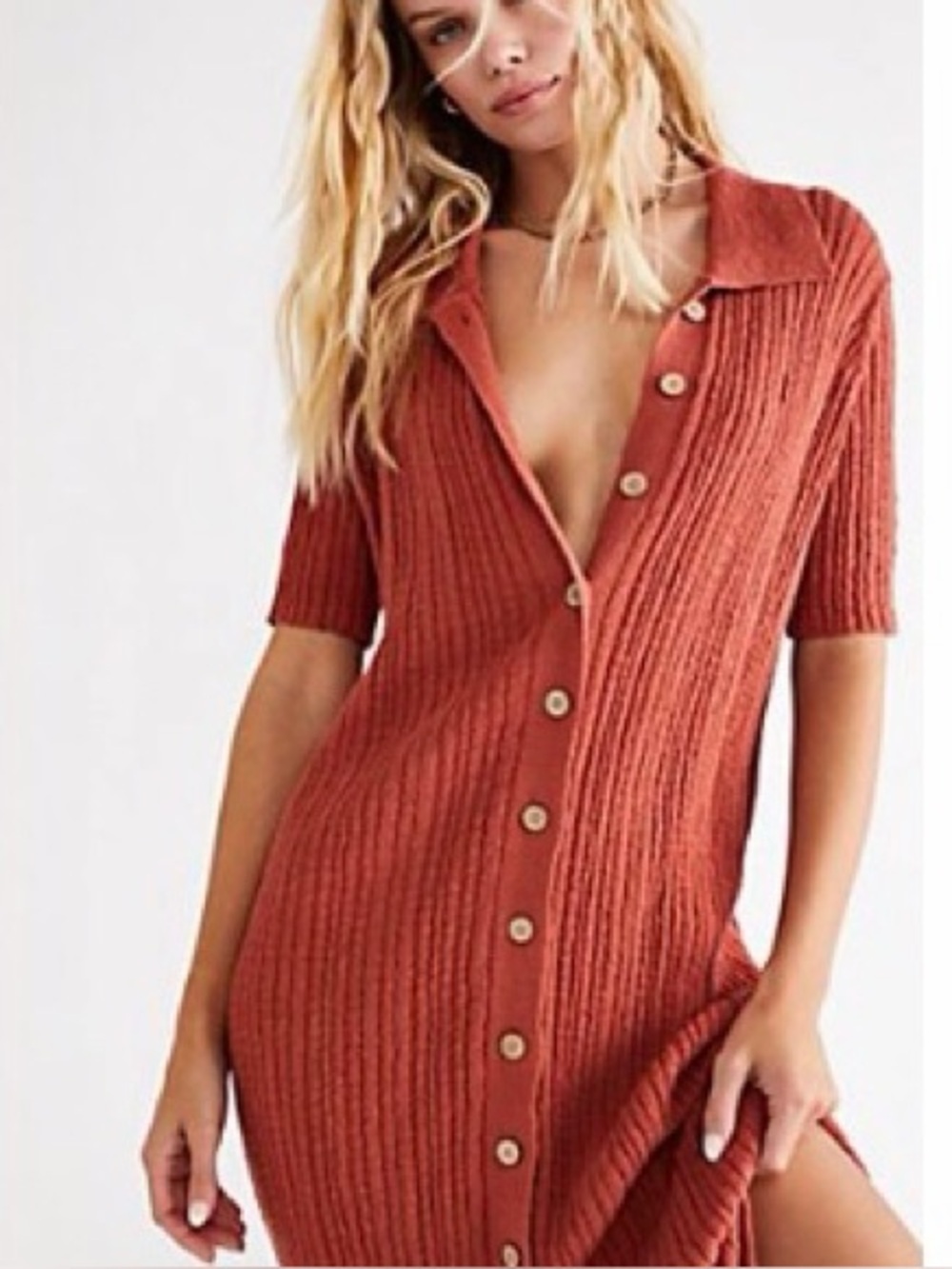 FREE PEOPLE FP BEACH Riding Waves Sweater
Midi Dress Ribbed Button Down Knit S